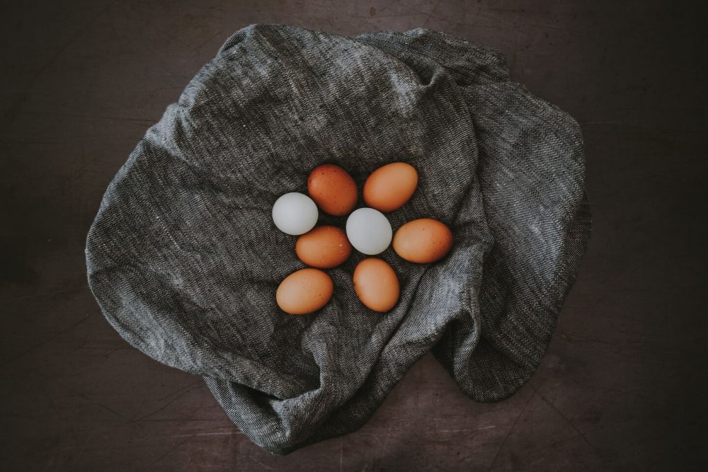 farm fresh eggs on natural cloth