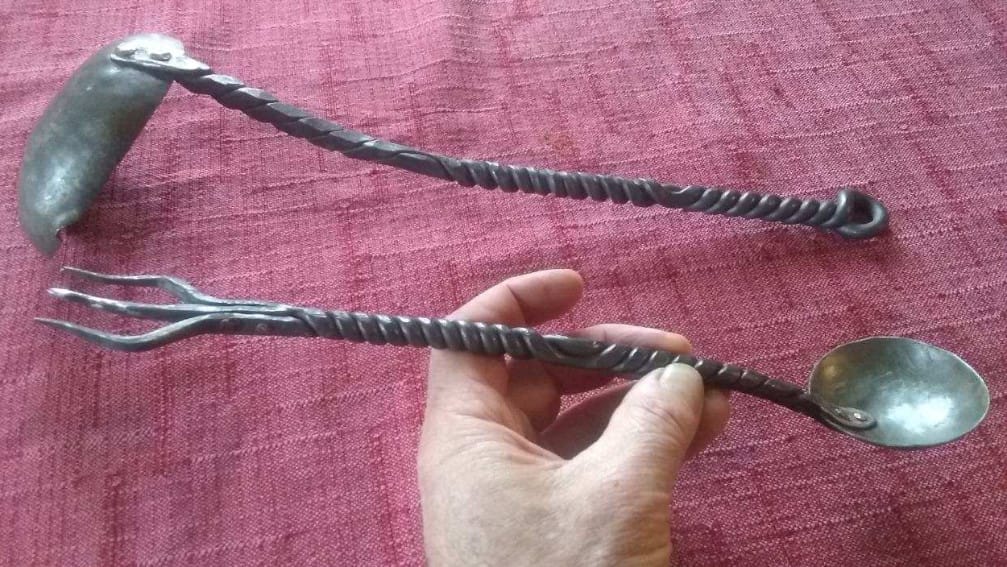 Neo Pre/Post Apocalyptic Blacksmithing: Kitchen Utensils w/ Tod Kershaw 4 Spoons made from scrap metal and DIY blacksmithing