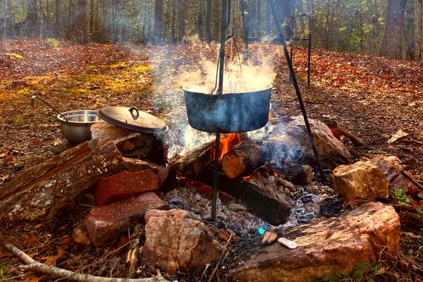 A hearth over a fire, picture for "wild food" processing workshop with matt hansen